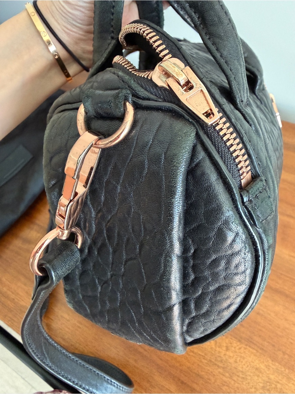 Alexander Wang Black Pebbled Leather Mini Duffel with Rose Gold Hardware - Picture 5 of 9